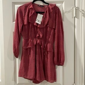 Zara, new with tags, mauve romper, lined shorts, polka dots/ruffles